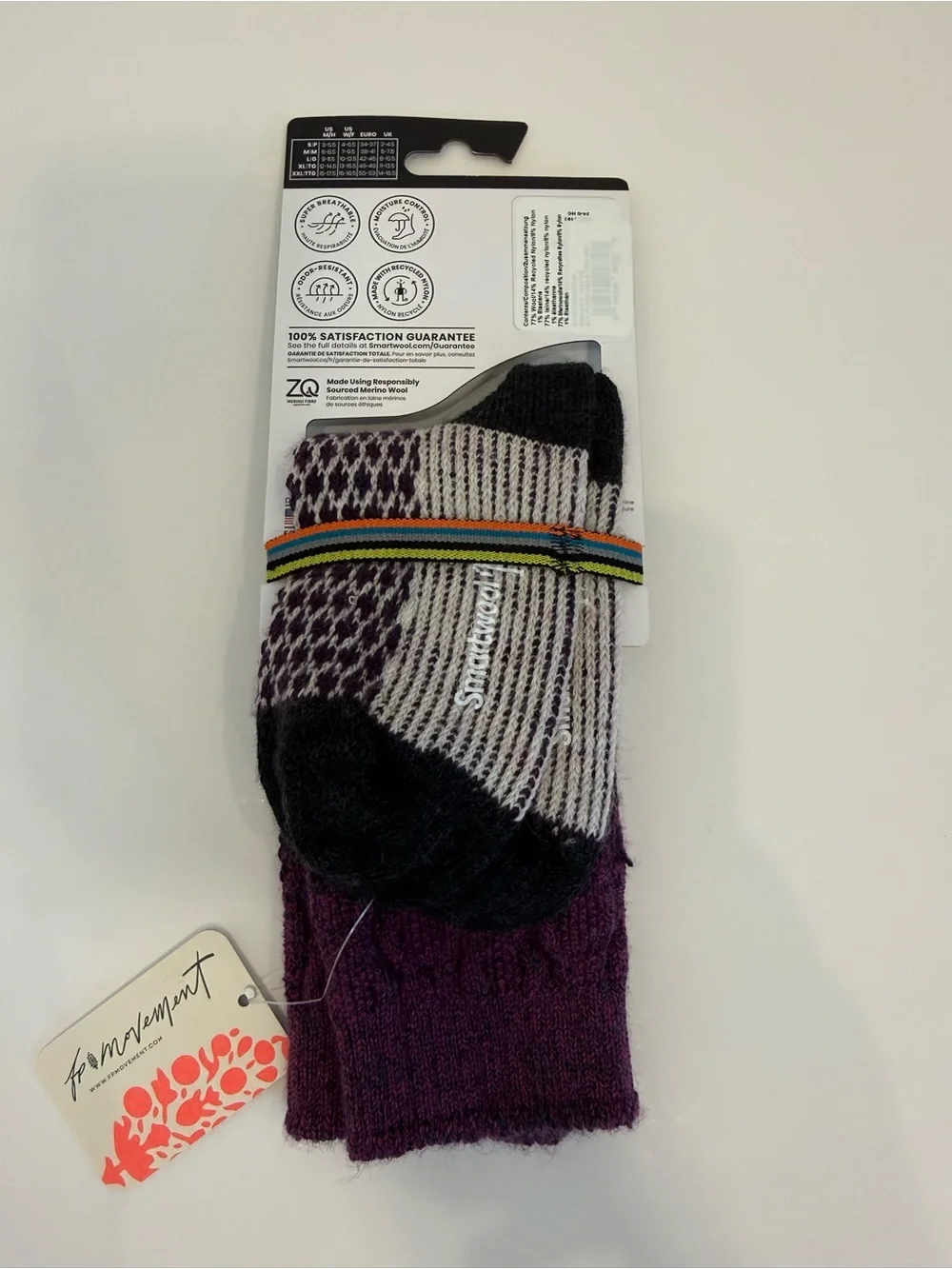 NWT Smartwool Everyday Popcorn Cable Wool Blend Sicks Purple, Black Med Gorpcore